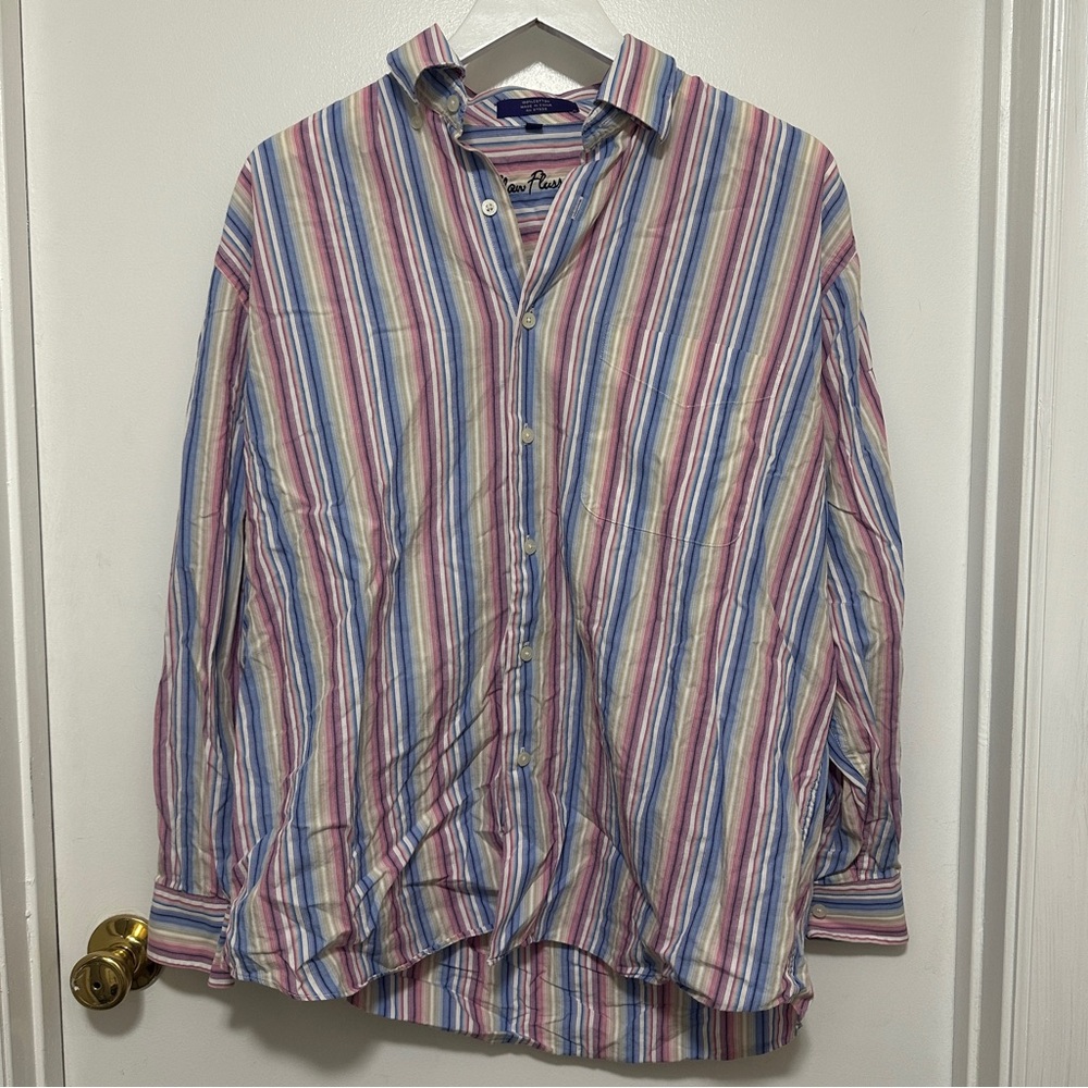 Alan Flusser Striped Cotton Button Down Shirt Mens Medium Beach Vintage Y2K